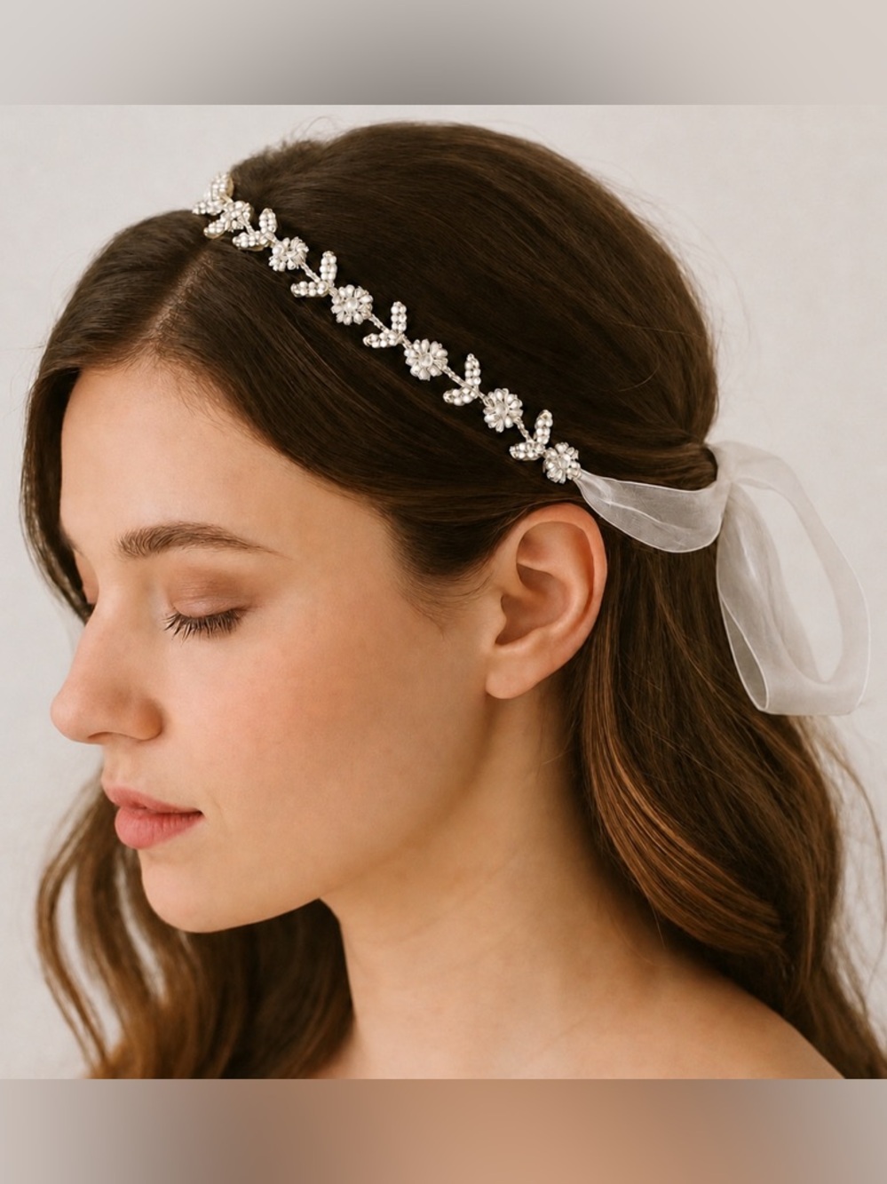 Bridal Rhinestone Hair Accessory with Ivory Ribbon Tie